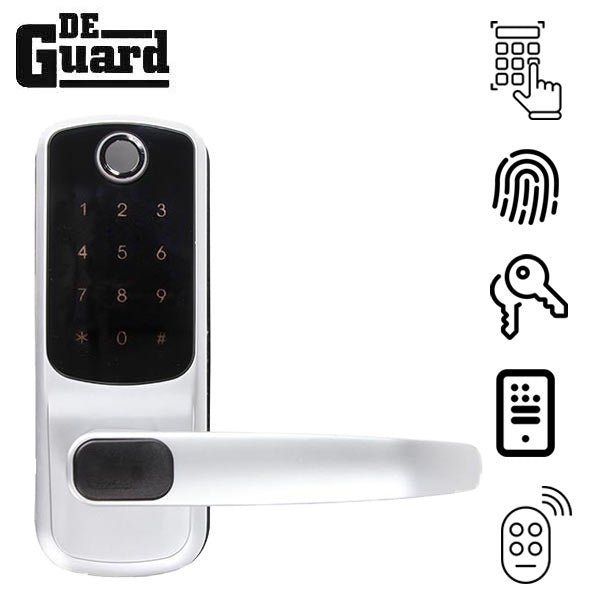 Deguard Premium Electronic Keypad Lever Lock (Satin Silver) w/Phone App and Cards DEKPL-APP